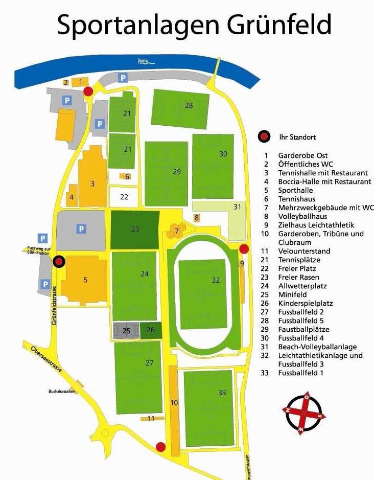 Fussballplätze der Stadt Rappeswil-Jona Trainings und Spiele werden im Rapperswiler Lido neben der Eishalle und in den Sportanlagen Grünfeld in Jona ausgetragen Im Lido steht ein Rasenplatz mit 2.