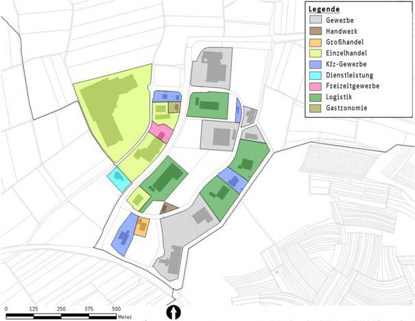 Karte 12: Nutzungsstruktur Gewerbegebiet Neuer Markt/ Auf Herdenen Quelle: eigene Darstellung; Kartengrundlage: Stadt Villingen-Schwenningen Die Entwicklungsperspektiven sind für beide Teilbereiche