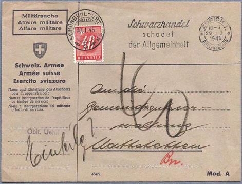 Die einfache Brieftaxe von 10 Rp. wurden beim Gesuchsteller, des Fussballklubs Dielsdorf, am 21.V.41 eingezogen. Warum nur 10 Rp.