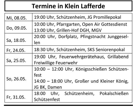 Veranstaltungskalender Ortschaft Klein Lafferde Anmeldetermine für die neuen 5.