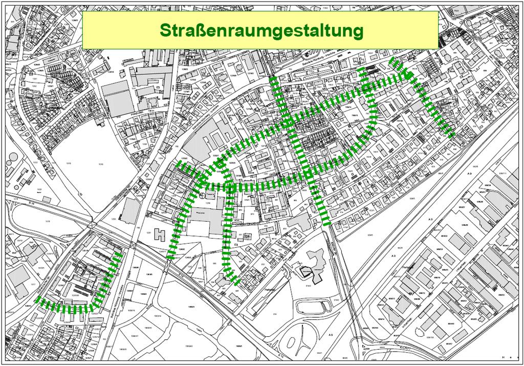 Im Rahmen weitergehender Untersuchungen (VU) wären geeignete Straßenräume zu identifizieren, die sich als Grünverbindungen im Stadtteil Lauf Links besonders eignen. Abbildung 51 11.4.