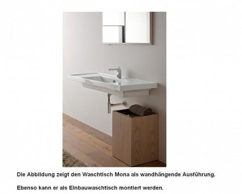 1.52 BA52467 Waschtisch mit doppelter Ablage Breite: 120 cm Serie Mona Montage: wandhängend- oder eingebaut Breiter Waschtisch aus der Kollektion Mona.