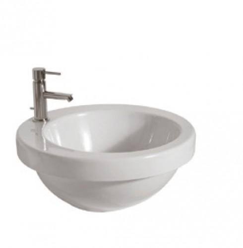 1.27 BA55052 Runder Einbau-Waschtisch Durchmesser 50 cm 1 Hahnloch Mit einem Durchmesser von 50 cm findet der runde Einbauwaschtisch seine Verwendung im Gäste-WC oder aber in kleineren Badezimmern.