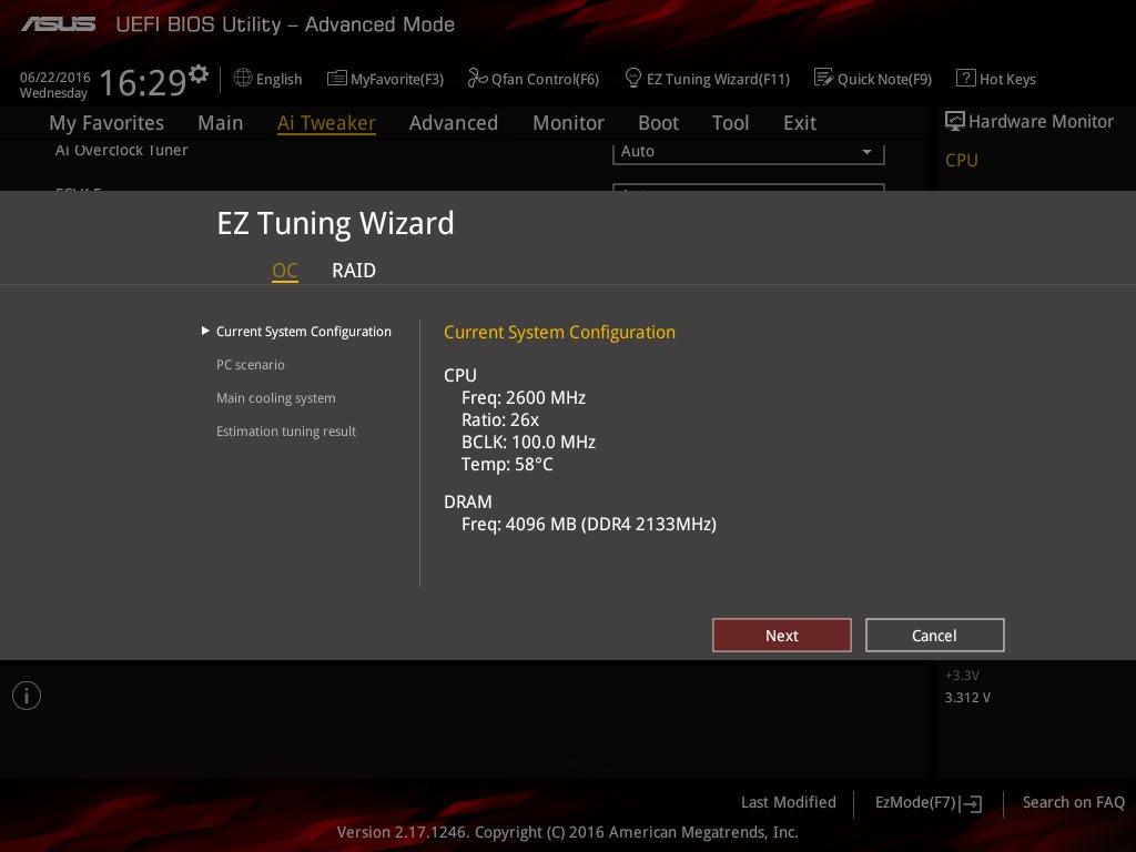 2.2.4 Anleitung EZ Tuning Wizard erlaubt Ihnen, die CPU und DRAM, Computernutzung und CPU-Lüfter auf die besten Einstellungen zu übertakten.