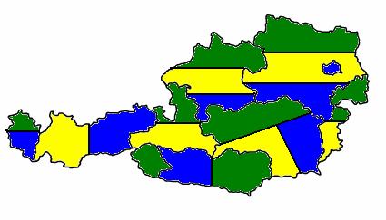 3.1 Meteogramm Einteilung der Gebiete einer Region (=Bundesland) Die Regionen werden in folgende Bereiche eingeteilt, die als Meteogramm visualisiert werden: 1.) Wien: Wien (blau) 2.