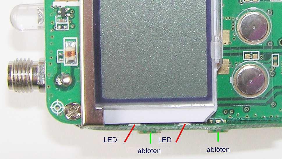 LED-Modding Um die Beleuchtungsfarbe des LCD-Displays zu verändern kann man die beiden SMD-LEDs in Bauform 0603 gegen welche in einer anderen Farbe austauschen.