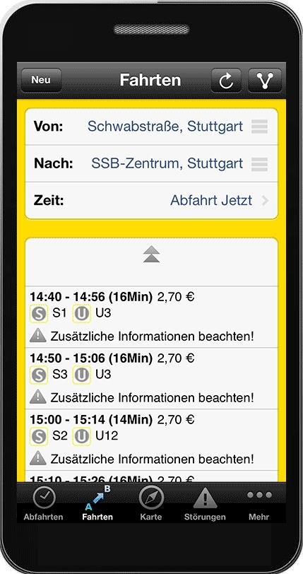 Bus & Bahn - App zur Fahrplanauskunft Fahrten - Verbindungen von Start- zum Zielort - Berücksichtigung von