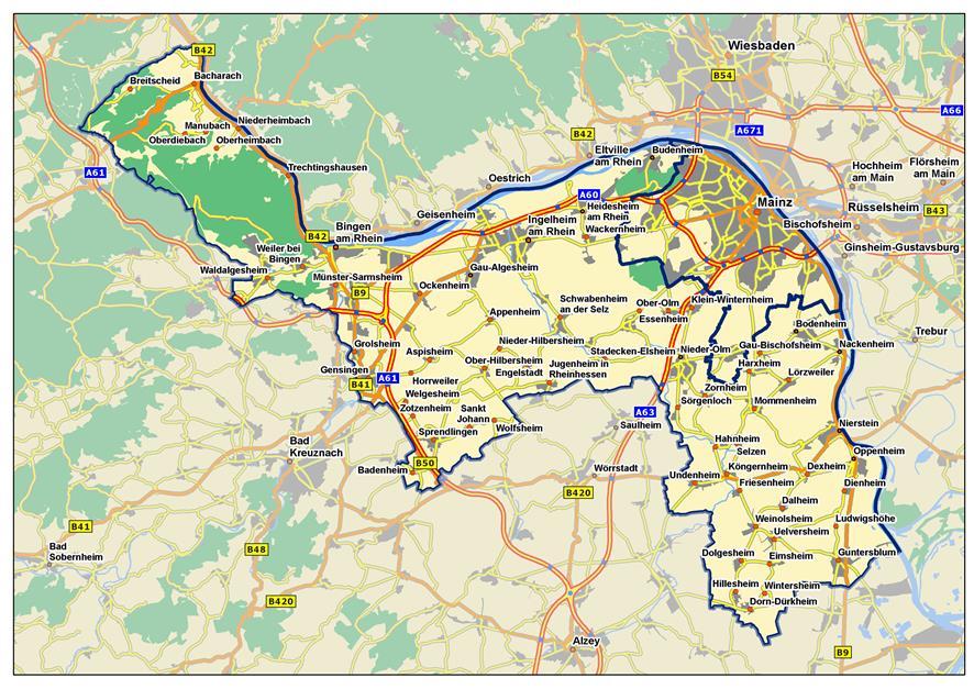 Kreisatlas zur vertragsärztlichen Versorgung: Stadt Mainz und Kreis Mainz-Bingen 9 3 Die Region: Stadt Mainz und Kreis Mainz-Bingen Abbildung 1: Übersichtskarte 3.