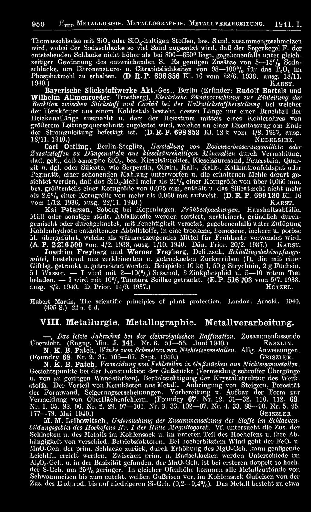 , Berlin (Erfinder: Rudolf Bartels und Wilhelm Allmenroeder, Trostberg), Elektrische Zündvorrichtung zur Einleitung der Reaktion zwischen Stickstoff und Carbid bei der Kalkstickstoffherstellung, bei