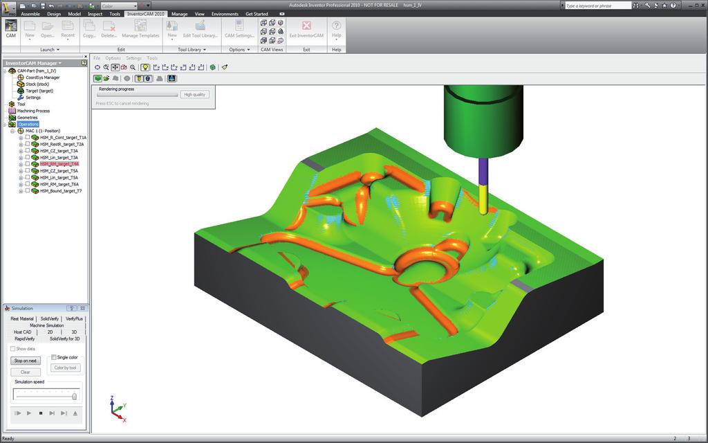 9.1 SolidVerify für 3D InventorCAM 2010 verfügt über eine neue Simulationsart - SolidVerify für 3D, für die Visualisierung von 3D Fräsjobs.