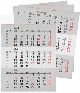 : 811106 Papier Datumsschieber fest am Kalender montiert Sonn- und Feiertage rot 3-Monatsubersicht Geiger Notes