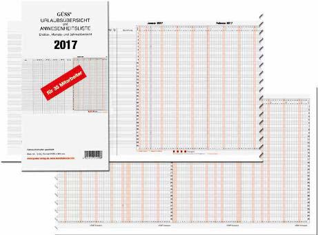 Planungssysteme Urlaubsplaner GÜSS Urlaubsplaner 2017 CONF-12-30 60 x 98,5 cm, 15 Monate Bestell-Nr.