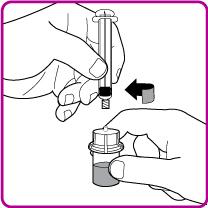 Spritze im Gegenuhrzeigersinn vom Flaschenadapter ab (Abb. H). 13. Verbrauchen Sie OBIZUR unverzüglich oder innerhalb von 3 Stunden nach der Rekonstitution, wenn es bei Raumtemperatur gelagert wird.