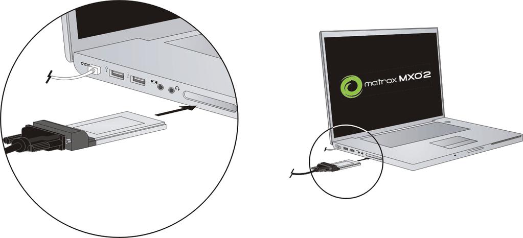 2 Einsetzen und Entfernen des PCIe-Host-ExpressCard/34-dapters (für Laptops) Wichtig Bei Mac OS-Systemen können Sie den Matrox PCIe-Host-ExpressCard/34-dapter bei ein- oder ausgeschaltetem Computer