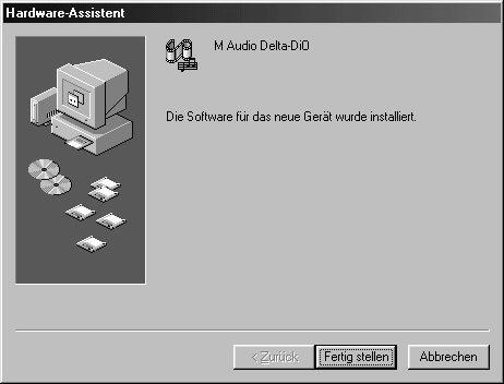 Klicken Sie auf Fertigstellen um den Installationsvorgang abzuschliessen. Windows ME (VXD-Treiber Version 4.x) Die Installation verläuft prinzipiell wie bei Windows 98.
