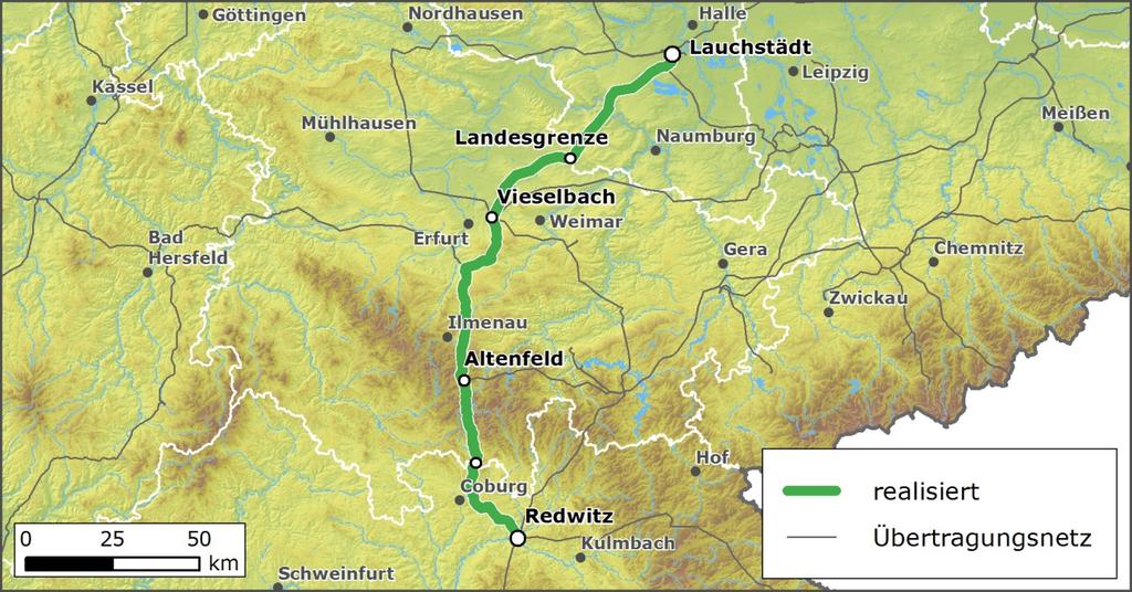 11 Vorhaben 4 Lauchstädt Redwitz Das EnLAG-Vorhaben 4 von Lauchstädt (Sachsen-Anhalt) nach Redwitz (Bayern), auch bekannt unter dem Namen Thüringer Strombrücke, schließt als Teil der sogenannten