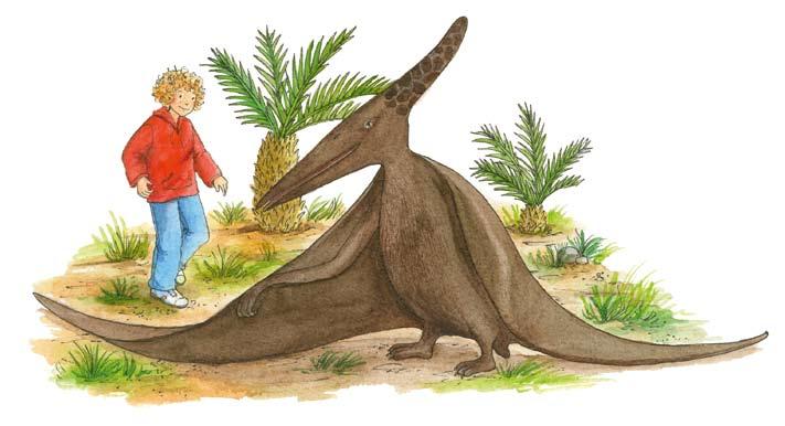Philipp sah auch aus dem Fenster. Das Pteranodon saß am Fuß der Eiche. Wie eine Wache. Seine riesigen Schwingen hatte es zu beiden Seiten ausgebreitet.»hallo!«, rief Anne nach unten.