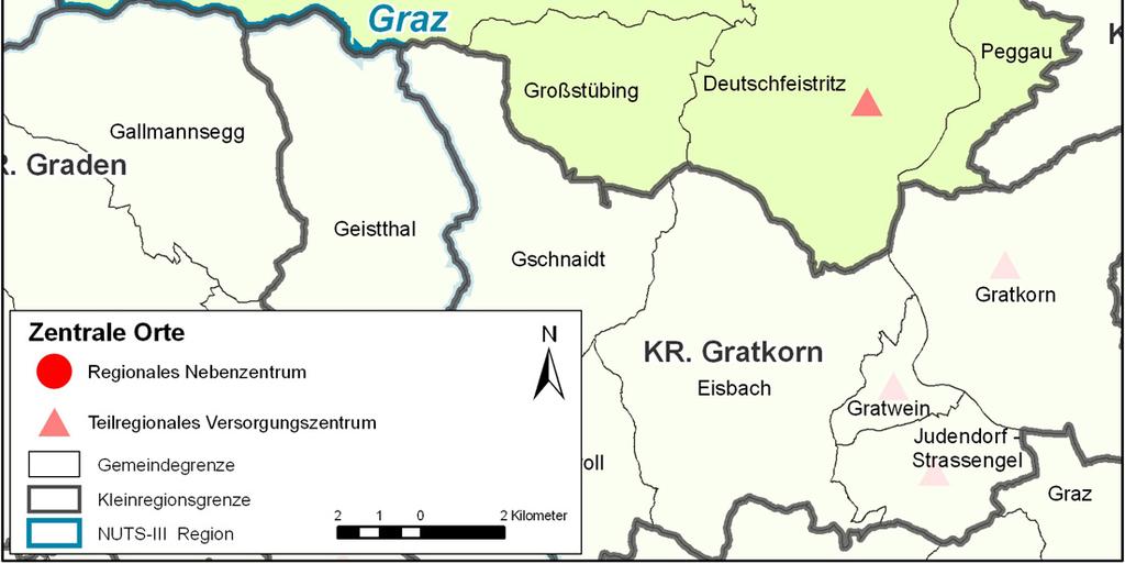 und Deutschfeistritz sind Teilregionale Versorgungszentren innerhalb der Region. Gemeinde- Seehöhe des Einwohner am Bevölkerungs- Bezirk: Fläche (km²): Nummer: Hauptortes (m): 1.