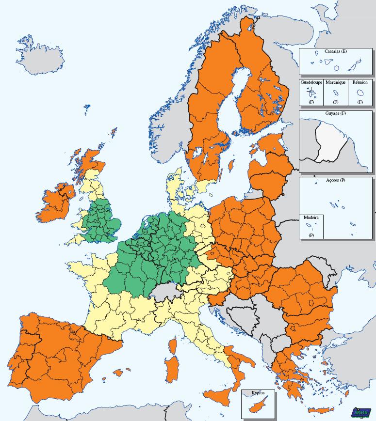 Räumliche Entwicklungsprozesse in Europa Grouping of regions classified according to their