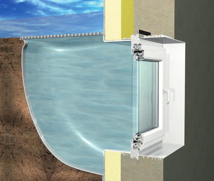 Zargenfenster MEALUXIT AQUA Schutz vor Wasser Bei immer öfter auftretendem Starkregen kann es zu aufstauendem Wasser im Lichtschacht kommen.