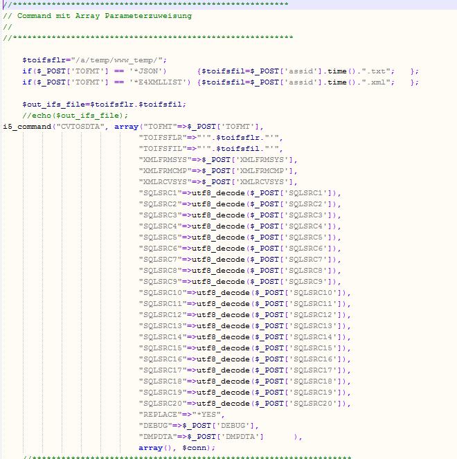 Beispiel zwei Darstellung der XML Daten Wie im Beispiel zwei wird der Befehl CVTOSDTA in der Webentwicklung eingesetzt.