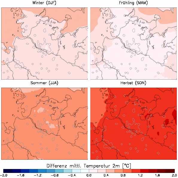 temperature change till 2050 winter Model results: mean 1971-2000 (reference) mean 2021-2050 (projection) +0.