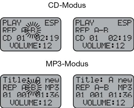 Zufallswiedergabe - Random Im CD-Modus: Drücken Sie viermal die Taste P-MODE, bis im Display der Eintrag RANDOM (engl. zufällig ) blinkt.