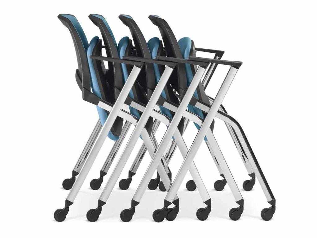 JUNO Juno chairs can be optionally fitted with linking clips and a fold-out table. For chairs without castors, a transport trolley is available to facilitate and speed up handling of stacking chairs.