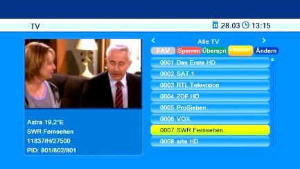 Erweiterte Einstellungen und Funktionen grammlisten markiert. 4. Drücken Sie erneut die grüne Funktionstaste, um die Funktion Sperren zu verlassen.