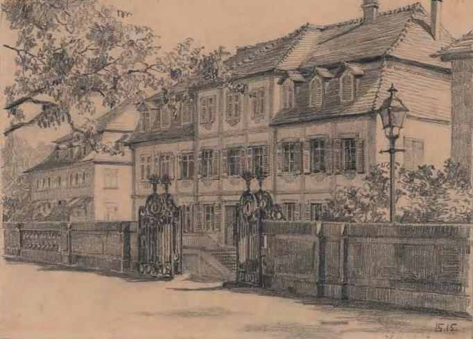 Lucie Störzer: Haus Reichenbach in der Schlossstraße. Zeichnung von 1915. Hier wohnte die Familie Schiller in Ludwigsburg.