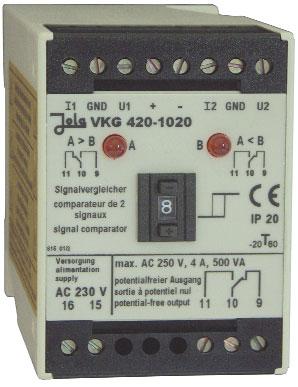 Grenzwertschalter VKG 420-1020 für Signalvergleich, mit integrierter Sensorspeisung, für analoge Normsignale 0... 20 ma, 4... 20 ma bzw. 0...10 V, 2.