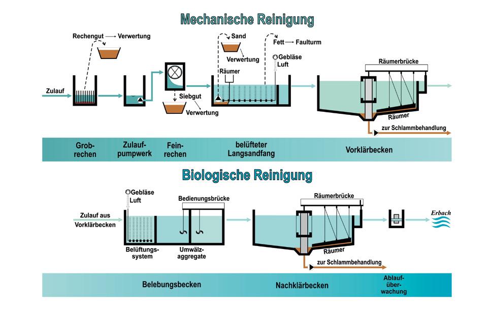 Stufenweise sauber So funktioniert die Abwasserreinigung in der Kläranlage Homburg Stufe 1: Mechanische Reinigung In der ersten, der mechanischen Reinigungsstufe werden im Abwasser mitgeschwemmte