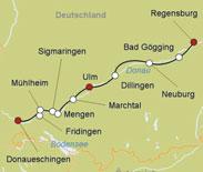 9 Nächte inklusive Frühstück Karten- und material Zusätzlich bei Radtour bis Regensburg: Bahnfahrt Dillingen Donauwörth exkl.