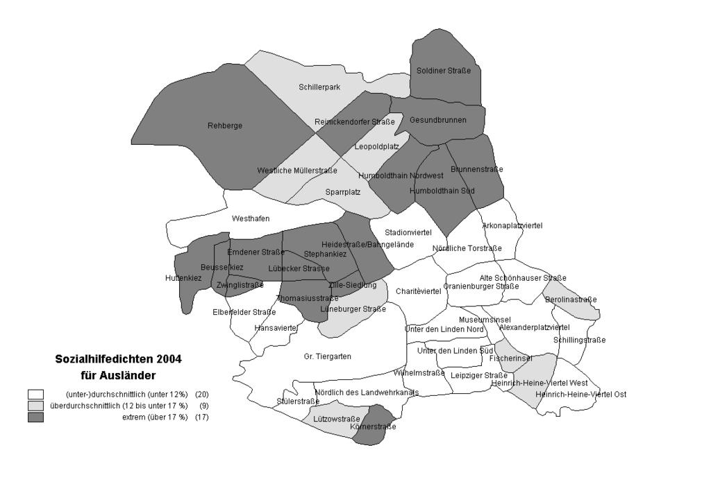 Sozialhilfedichten in Berlin-Mitte 2004 für Ausländer Quelle: Soziale Polarisation in Berlin-Mitte, Zur