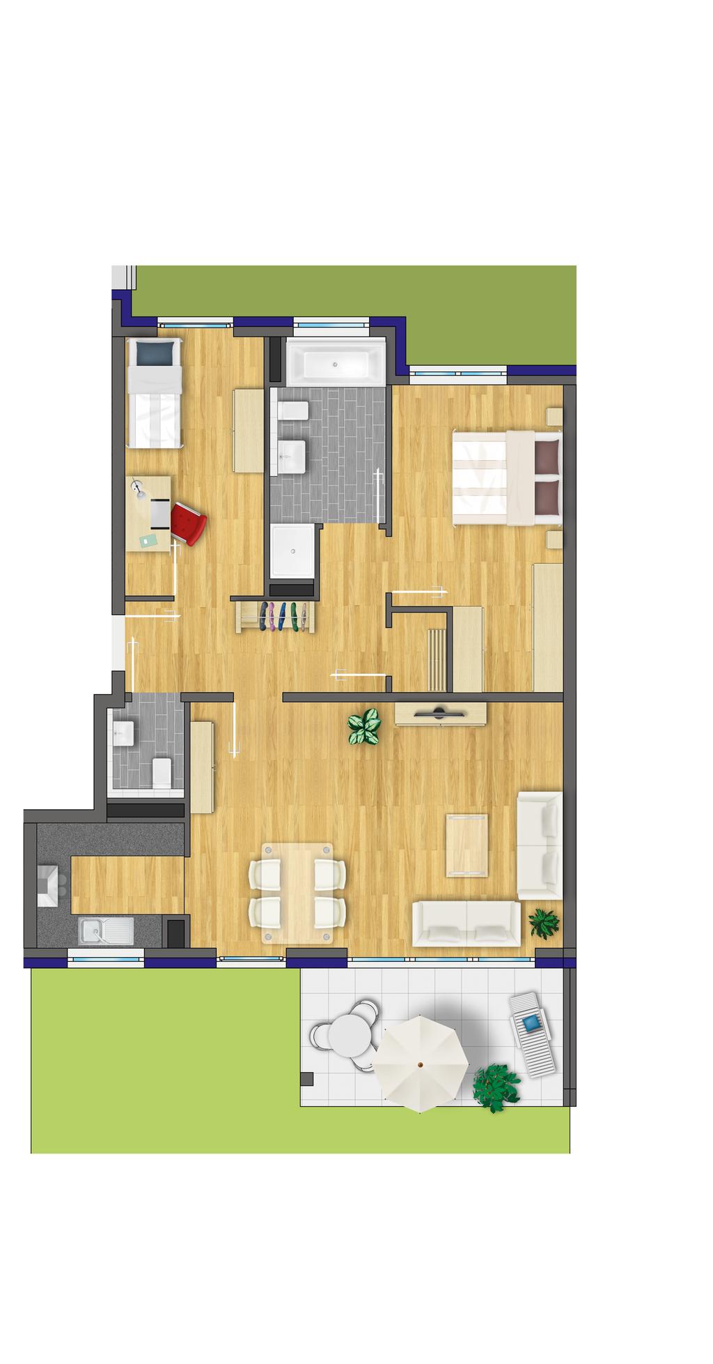 Zimmer chlafen C ohnen Küche Balkon 3-Zimmer-ohnung ohnung B1, B3, B5 EG bis 2.