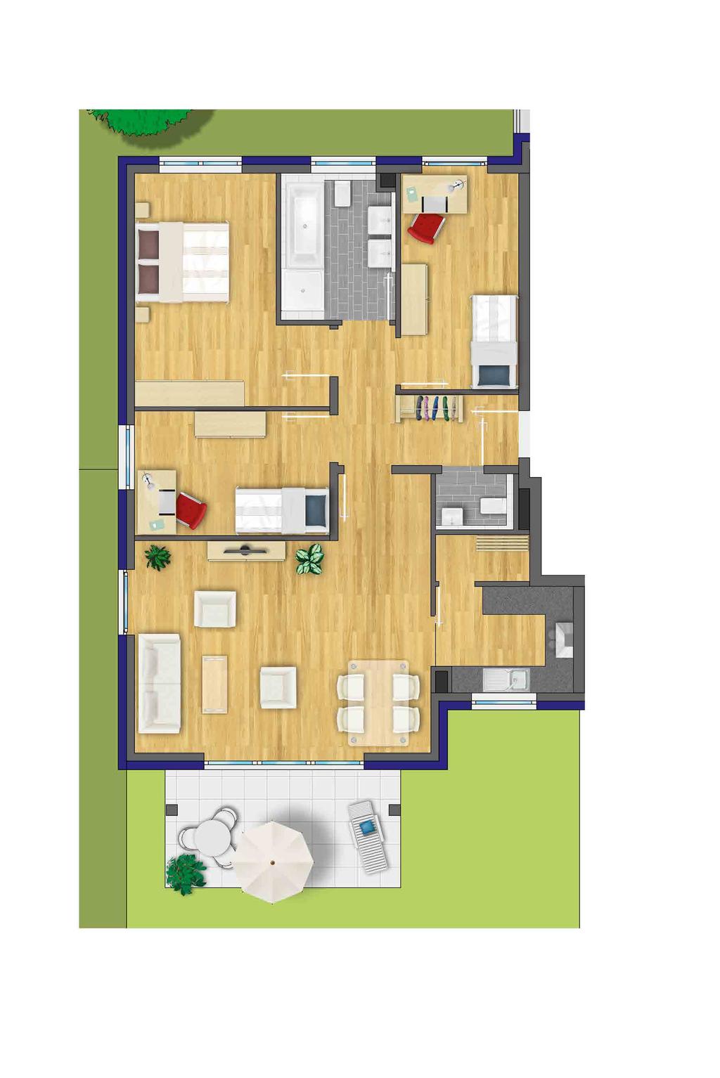 Zimmer 1 chlafen Zimmer 2 C ohnen Küche Balkon 4-Zimmer-ohnung ohnung B2, B4, B6 EG bis 2.