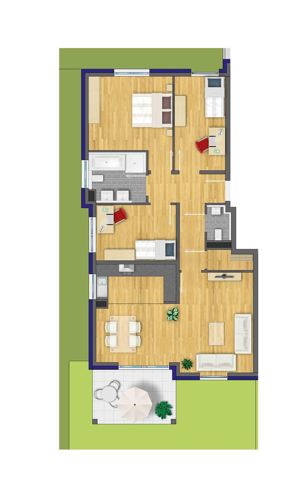 Zimmer 1 chlafen Zimmer 2 C Kochen ohnen Balkon 4-Zimmer-ohnung ohnung C2, C4, C6 EG bis 2.