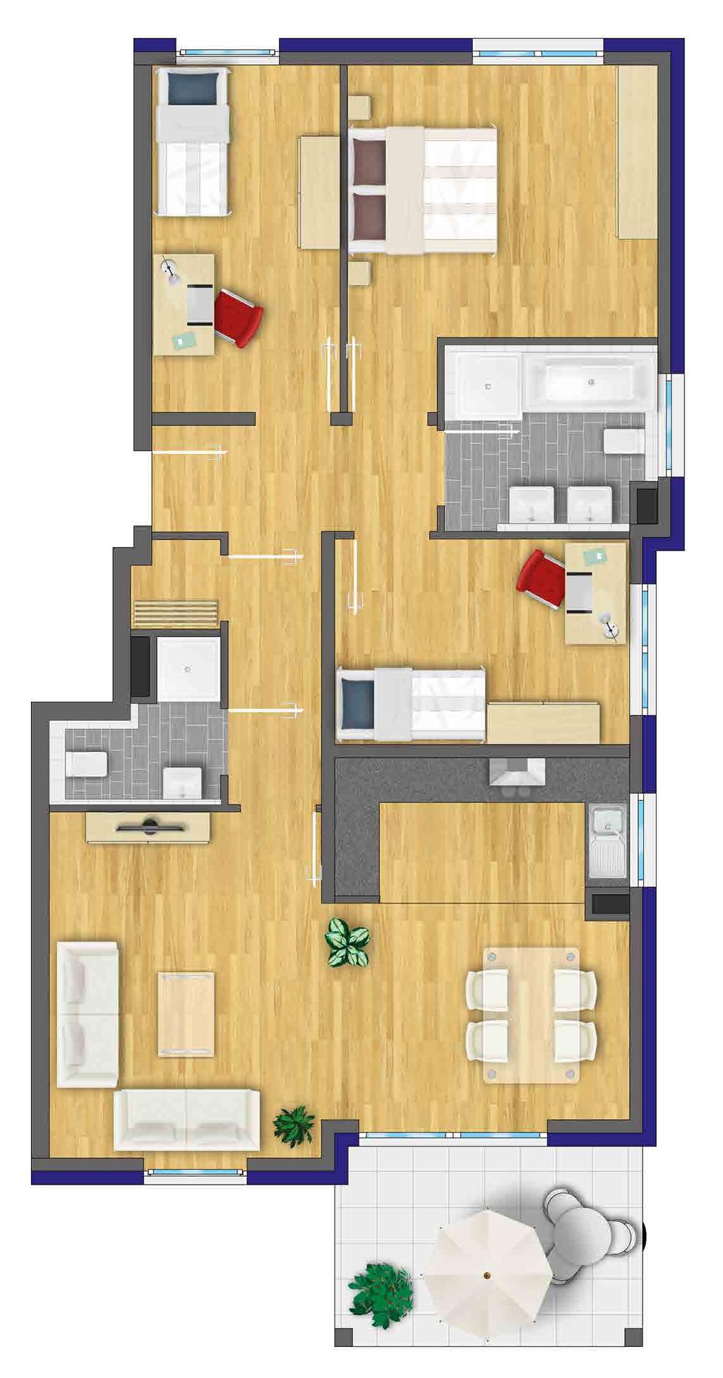 Zimmer 1 chlafen Zimmer 2 DU/C Kochen ohnen Balkon 4-Zimmer-ohnung ohnung C1 Alternative EG bis 2.