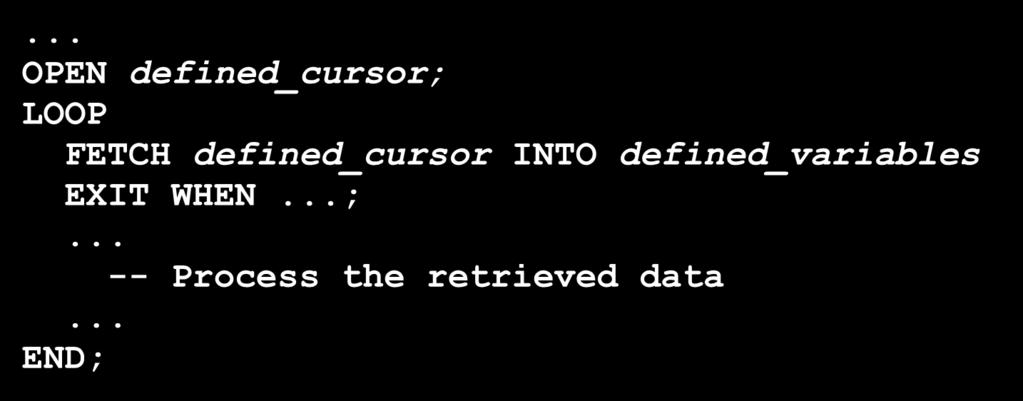 Daten lesen vom Cursor (Beispiel) Beispiele FETCH emp_cursor INTO v_empno, v_ename;.