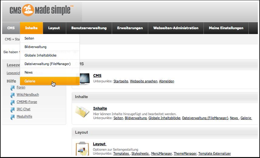 Anleitung für das Modul Gallery des Content Management Systems CMS made simple Copyright: Reinhard Mohr, München / www.reinhardmohr.