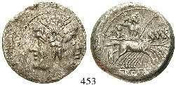 Cassius Caecianus, 102 v.chr. Denar 102 v.chr., Rom. 3,93 g. Büste der Ceres l.