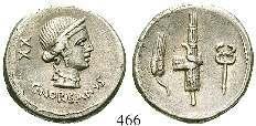 , dahinter Wertzeichen / C PLVTI ROMA Die beiden Dioskuren reiten r. Cr.278/1; Syd.410. ss 120,- 458 Man.