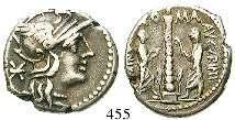 Cr.322/1b. ss+ 250,- 453 Romano-kampanische Prägungen Didrachme (Quadrigatus) 225-212 v.chr., Rom. 5,05 g.