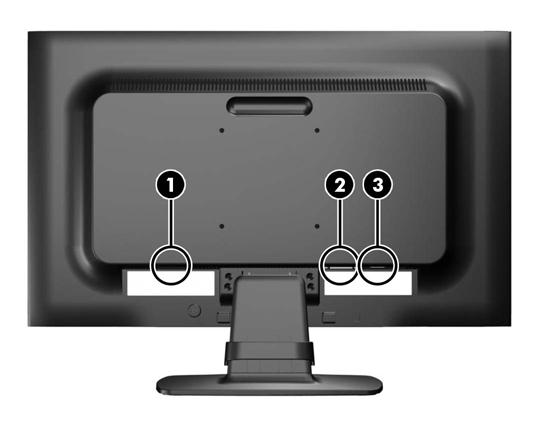 Komponenten auf der Rückseite Abbildung 3-2 Komponenten auf der Rückseite Komponente Funktion 1 Anschluss für Netzkabel Über diesen Anschluss wird das Netzkabel an den Monitor angeschlossen.