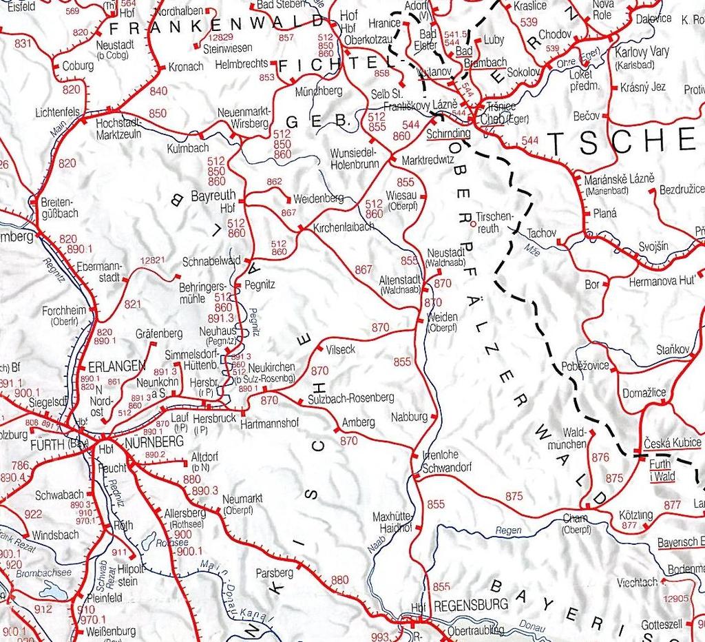 SPNV- Streckennetz Nordostbayern RSO-Netz mit