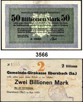 bzw. 1 Dollar (Provinz Westfalen). Beigegeben kleine Reise-Brotmarke Deutsches Reich mit 10 Abschnitten.... Gebraucht bis kassenfrisch 50,- 3568 LOT von 46 verschiedenen Kleingeldscheine.