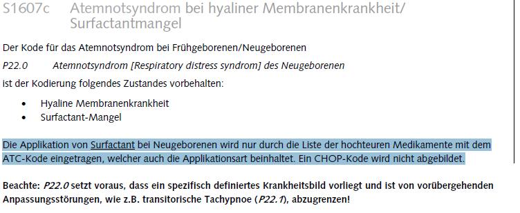 Kodierungshandbuch 2014 Neuerungen S1607c - Atemnotsyndrom bei hyaliner