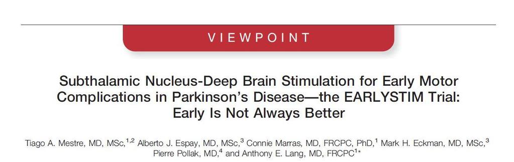 Idiopathisches Parkinson-Syndrom: Therapie: Tiefe Hirnstimulation - STN-DBS hat die Therapie von motorischen Komplikationen revolutioniert - STN-DBS sollte vor dem Auftreten schwerer psychosozialer