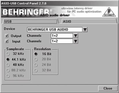 AUDIO EINSTELLUNGEN iaxe393 USB-GUITAR Öffne einen der Combos. Wähle im Fenster Audio Setup den Reiter SoundCard und stelle BEHRINGER USB AUDIO als Output Device ein.