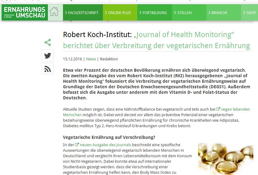 Presseecho Ausgabe 2/2016: Ernährung in Deutschland Deutsche